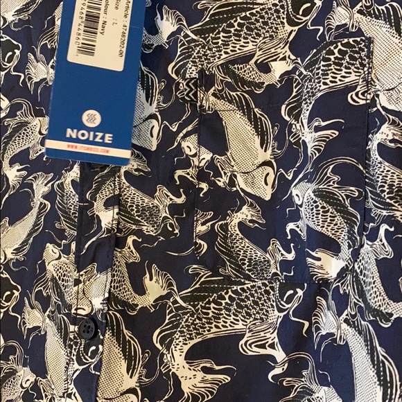 NWT Noize Amstrdm Navy Koi Long Sleeve Button Down - Picture 6 of 10